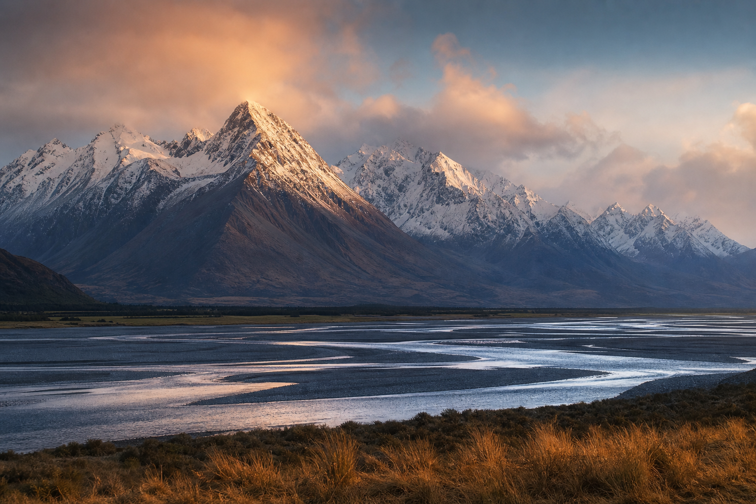 New Zealand mountain landscape at dusk